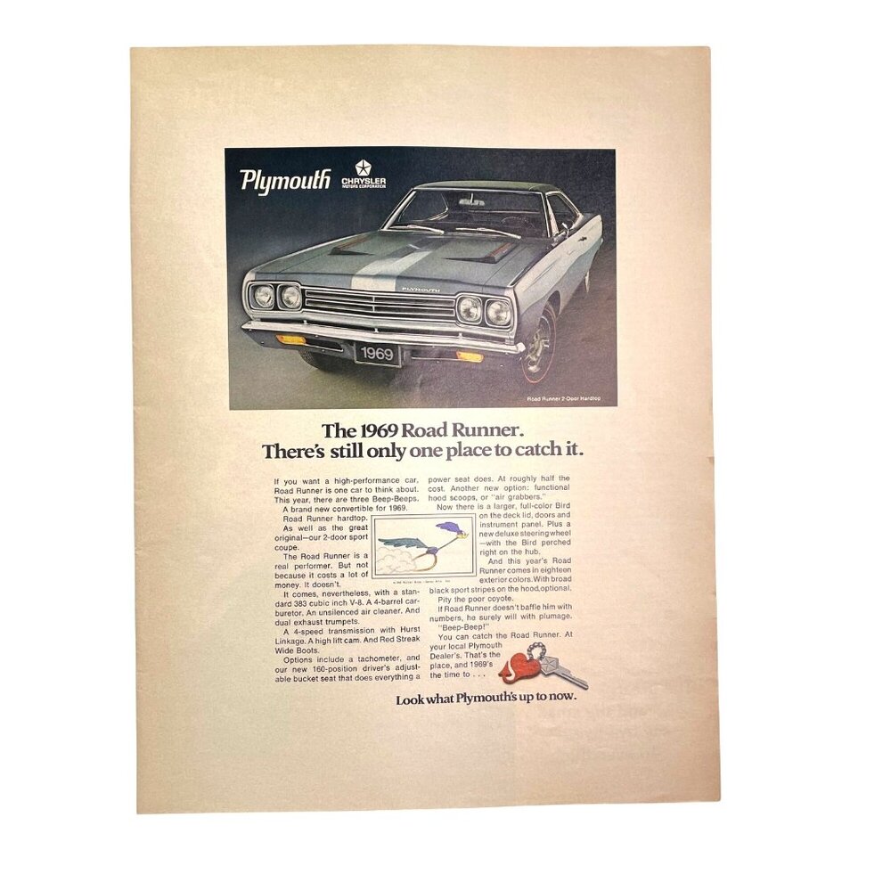 Plymouth 1969 Road Runner Chrysler Vintage Print Ad 1968 Original u